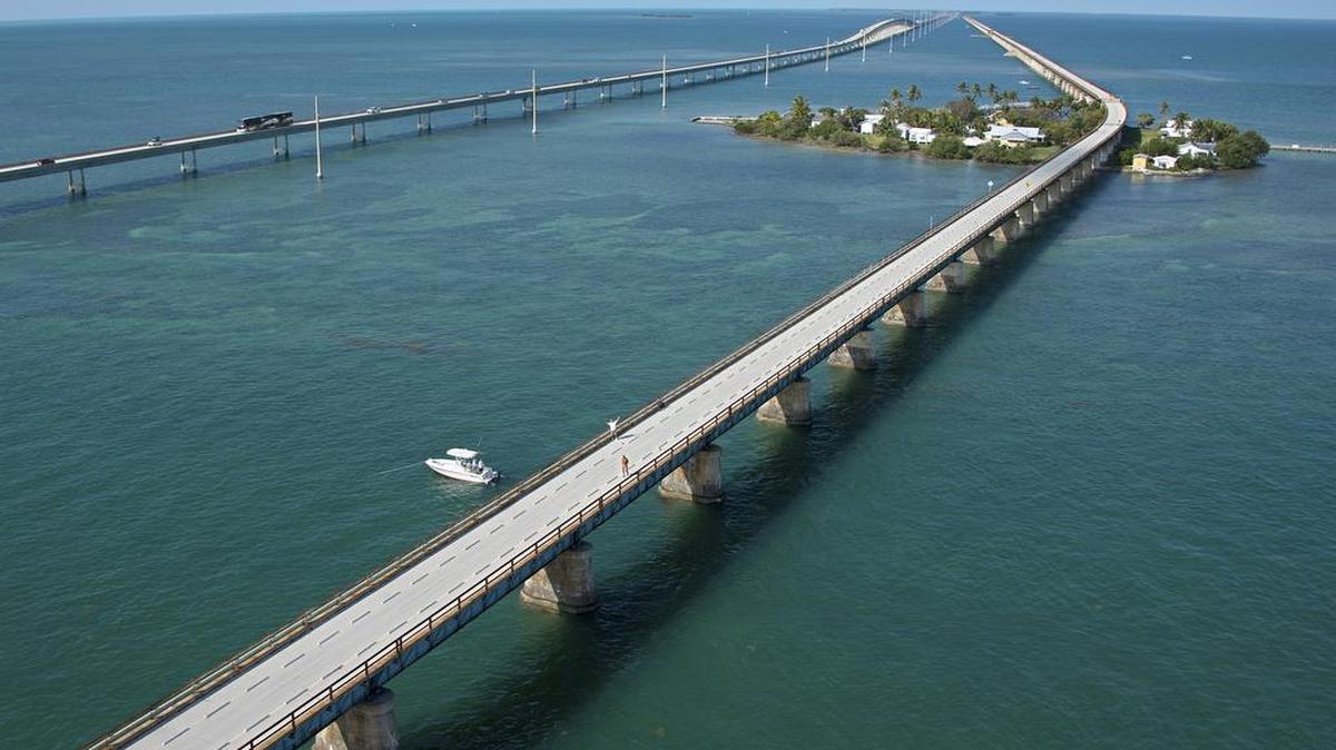 This aerial photo provided by the Florida Keys News Bureau shows the historic Seven Mile Bridge.