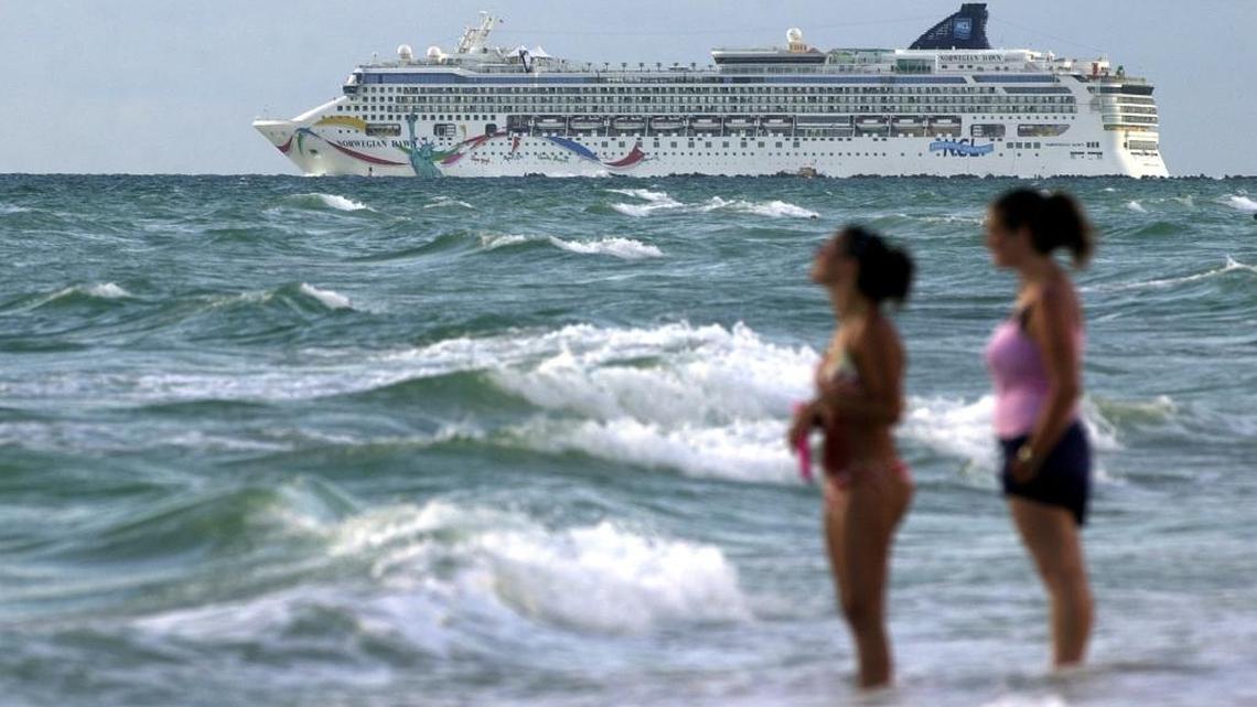 The cruise ship Norwegian Dawn heads out into the Atlantic Ocean from the southern tip of Miami Beach in September 2004. A boy was medevaced from the ship 200 miles southwest of Key West on Monday when he had intestinal issues.