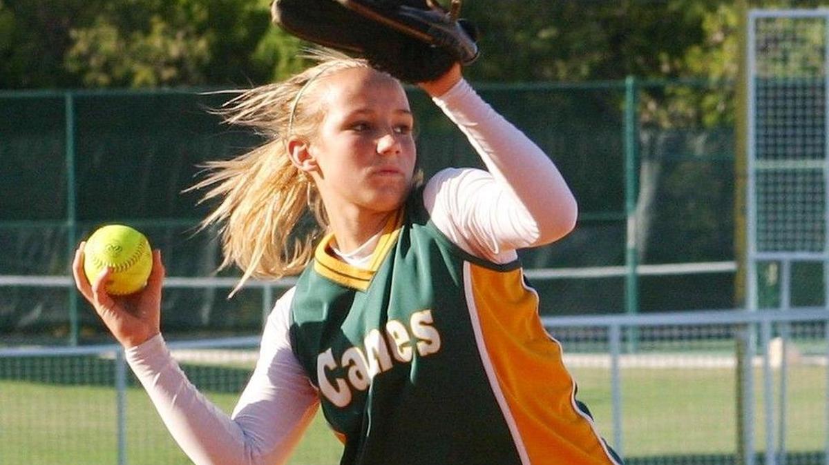 Holly Given is pictured here delivering a pitch during a 2008 Coral Shores High School softball game. She was a standout player as a Hurricane.