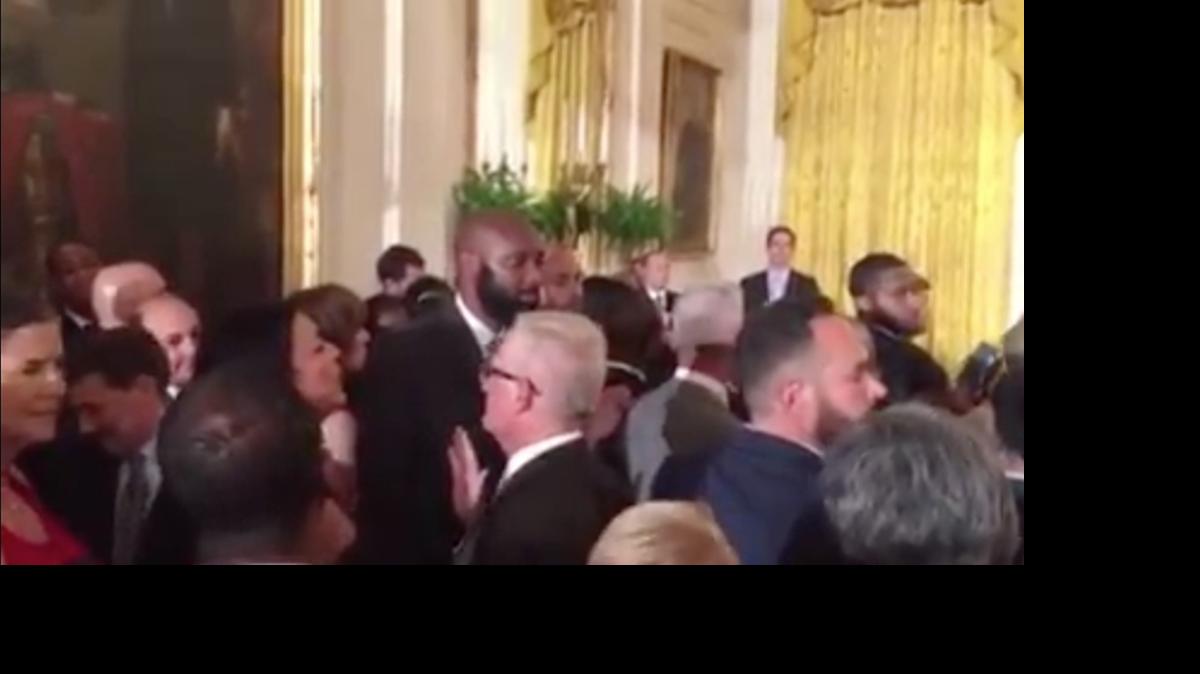 
Democratic Party activist Joseph Falk of Miami tries to quiet Jennicet Gutiérrez, the transgender woman who interrupted President Barack Obama Wednesday at the annual LGBT Pride reception. SAVE Executive Director Tony Lima is to Falk’s right.
