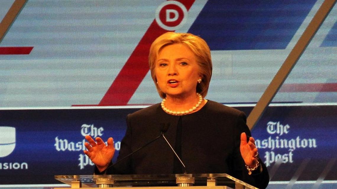 Hillary Clinton during Wednesday’s Democratic debate at Miami Dade College Kendall Campus.