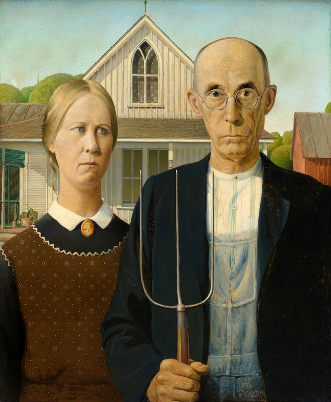 Grant Wood's "American Gothic," 1930, part of "Grant Wood: American Gothic and Other Fables," at the Whitney Museum of American Art in New York through June 10.