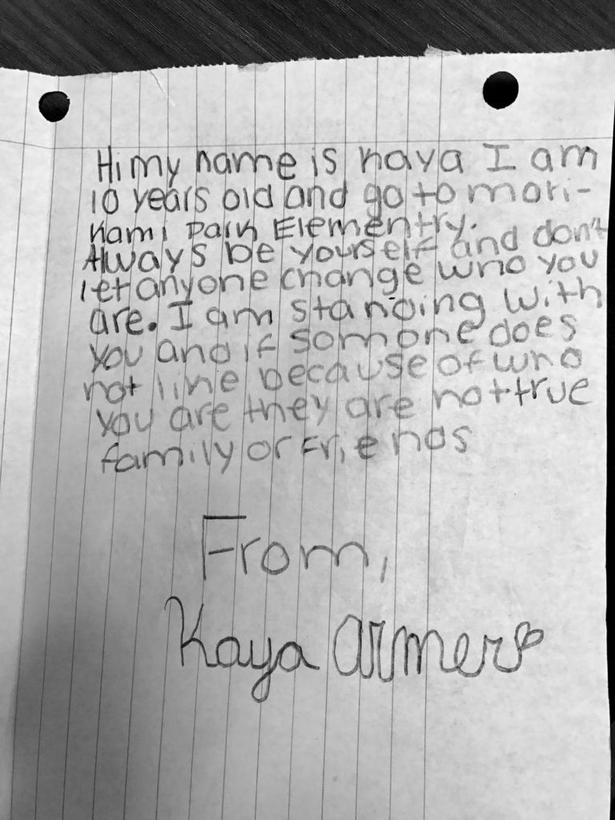 A note from a student to give to homeless teens written as part of the Love Not Hate Campaign created by Barry University’s Center for Human Rights and Social Justice and Pridelines.