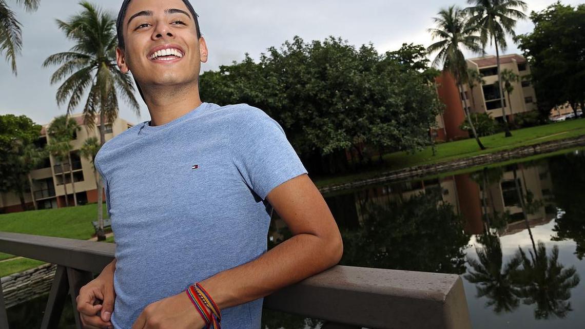 Mater Lakes Academy graduate Felipe Gomez, here at a park in Miami Lakes, is heading off to the University of Pennsylvania with the help of a Point Foundation Wells Fargo scholarship for LGBTQ students.