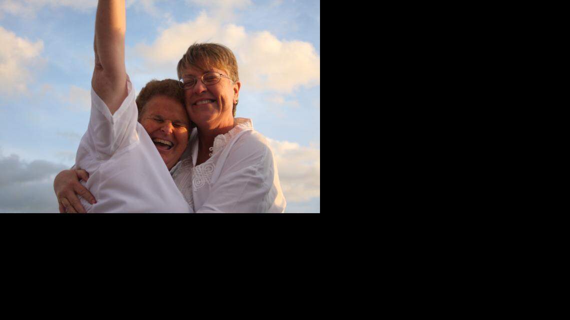 
The newlyweds embrace after getting married Jan. 17.
