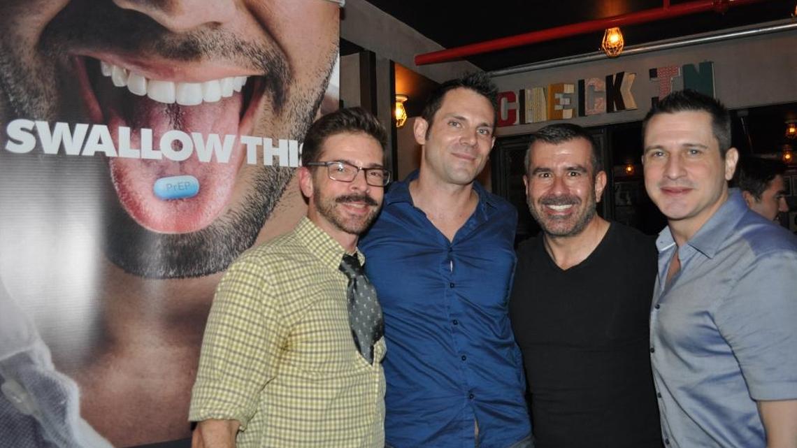 From left, South Florida I Am PrEP organizers Patrick Whiteside, John Byrne and Stephan Ginez with New York PrEP activist Damon Jacobs at a Miami Beach campaign launch party Thursday, Nov. 12, at Hotel Gaythering.