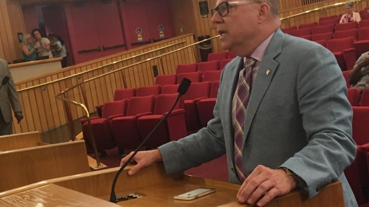 Florida Rep. David Richardson, D-Miami Beach, speaks to Miami-Dade commissioners about a proposed ban on conversion “therapy” for minors during a hearing on Wednesday.