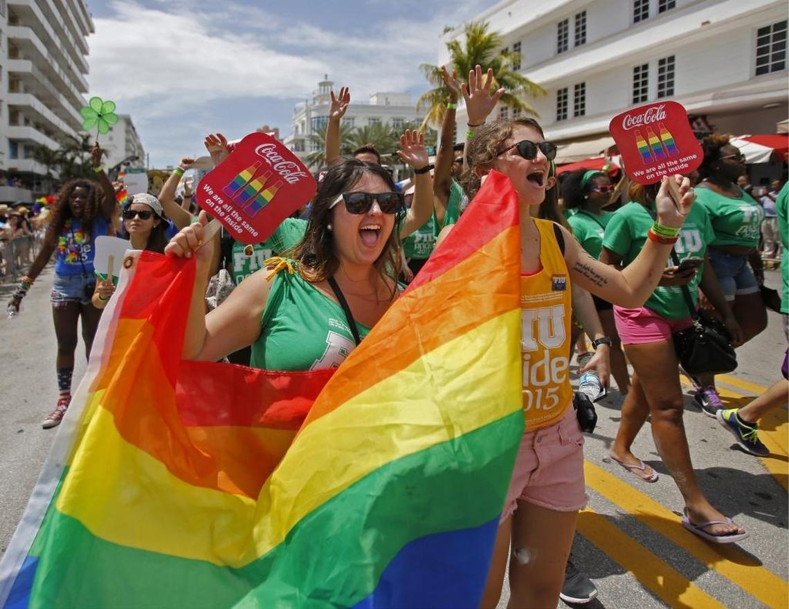FIU students march on Ocean Drive at the 2015 Miami Beach Gay Pride parade.
