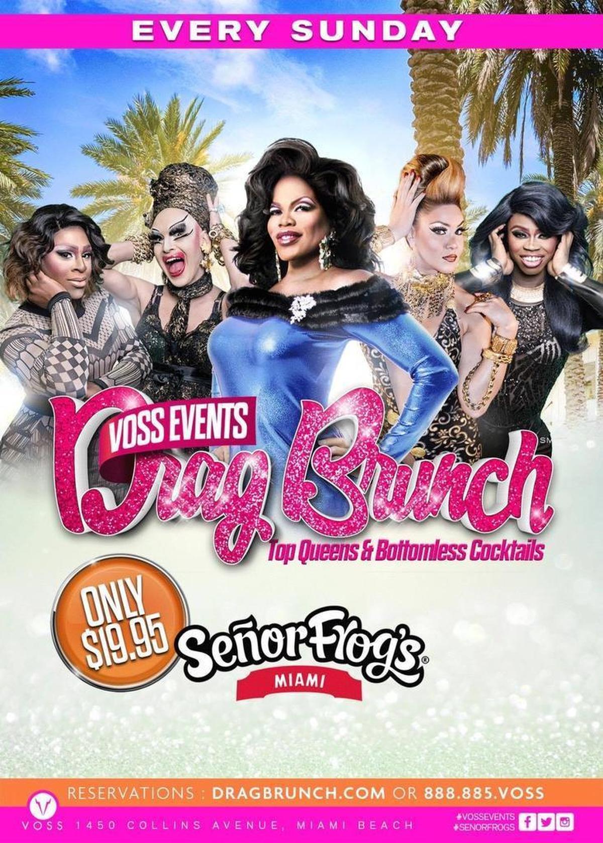 On Monday, emcee Elaine Lancaster’s picture was gone as Drag Brunch at Señor Frog’s unveiled a new lineup: Angie Ovahness Pryce, Adora (Danilo De La Torre), new emcee Tiffany Fantasia (Henry Williams), Poizon Ivy (Naomi Aguilera) and Serenity Hinez Dupree.