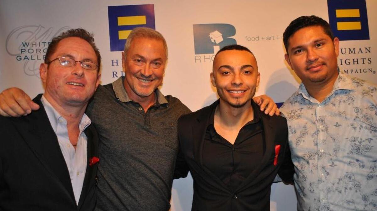 Brian Bosserman, Frank Alvarez, Jonlouiss Gonzalez and Cecil Salgado at HRC Art for Equality in Miami on Dec. 1.
