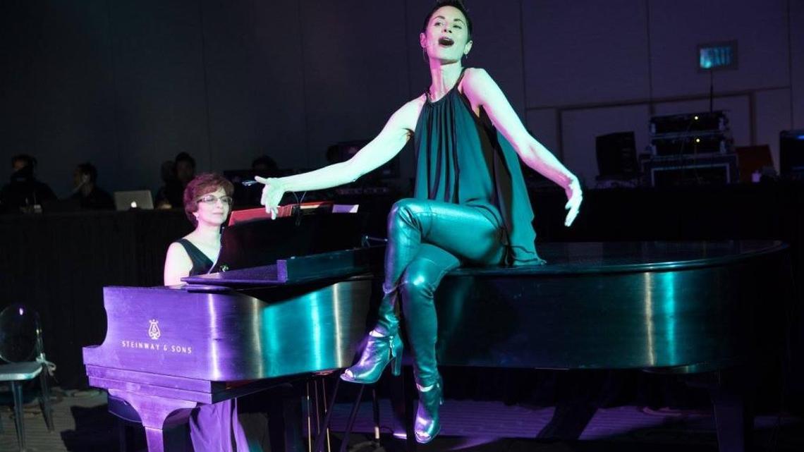 Broadway star Beth Malone, accompanied by pianist Caryl Fantel of Coral Springs, performs Nov. 19, 2016, at the National LGBTQ Task Force Gala at the Fontainebleau Miami Beach hotel.