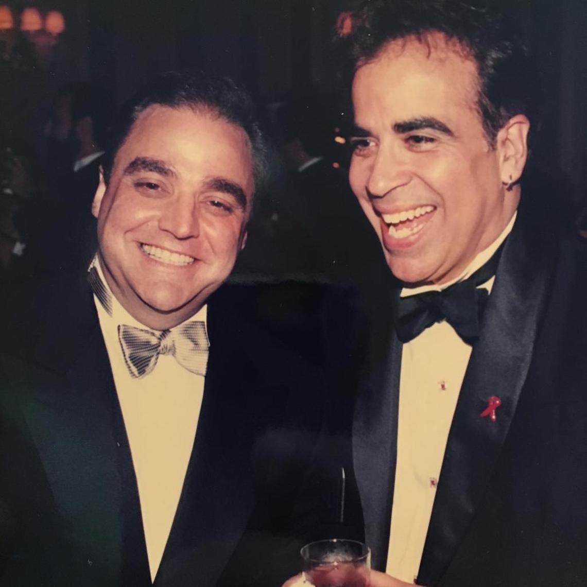 Longtime friends Lee Brian Schrager and Richard Jay-Alexander, pictured at a 1990s Make-A-Wish Ball at the Hotel InterContinenal, will hold ‘A Conversation With ...’ Thursday, Oct. 26, at Jewish Museum of Florida-FIU in Miami Beach.