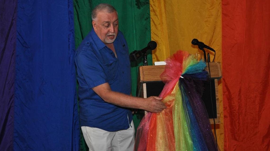 Gilbert Baker describes how he created the LGBTQ rainbow flag during a Miami Beach meet-and-greet in September 2013.