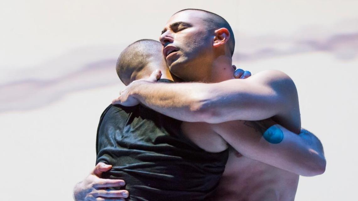 Pioneer Winter performing his piece “Host” with Alberto Pena Jr. (back to camera), which was staged last March.