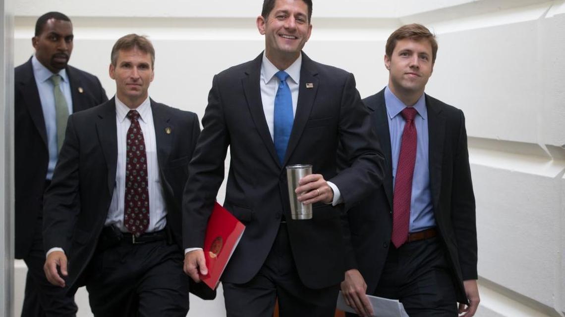 House Speaker Paul Ryan of Wis. arrives for a Republican caucus meeting on Capitol Hill in Washington, Tuesday, July 12, 2016. Later, he will be discussing his "A Better Way" agenda which House Republicans wanted to roll out before the GOP convention.