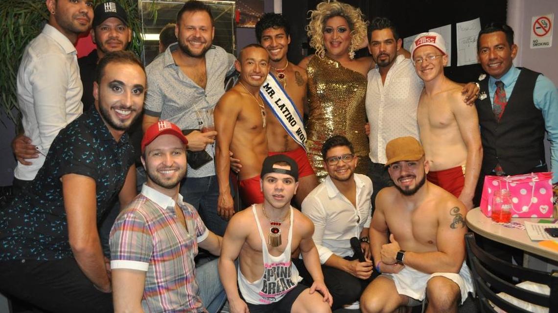Contestants and presenters after the Mr. Latino Wolf pageant held Friday night at Wolf Bar in Wilton Manors.