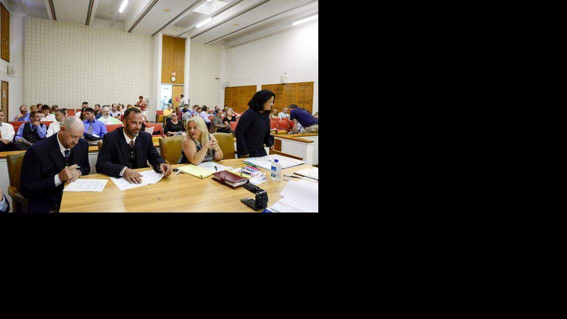 
In July: Key Westers William Lee Jones and Aaron Huntsman with their attorneys Elena Vigil-Farinas and Bernadette Restivo, awaiting a court decision by Monroe County Circuit Judge Luis Garcia.
