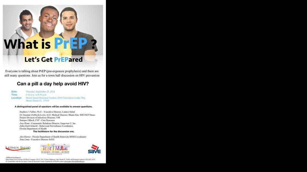 
‘What is PREP’ poster publicizes town hall discussion on Thursday at Miami Beach Botanical Garden.
