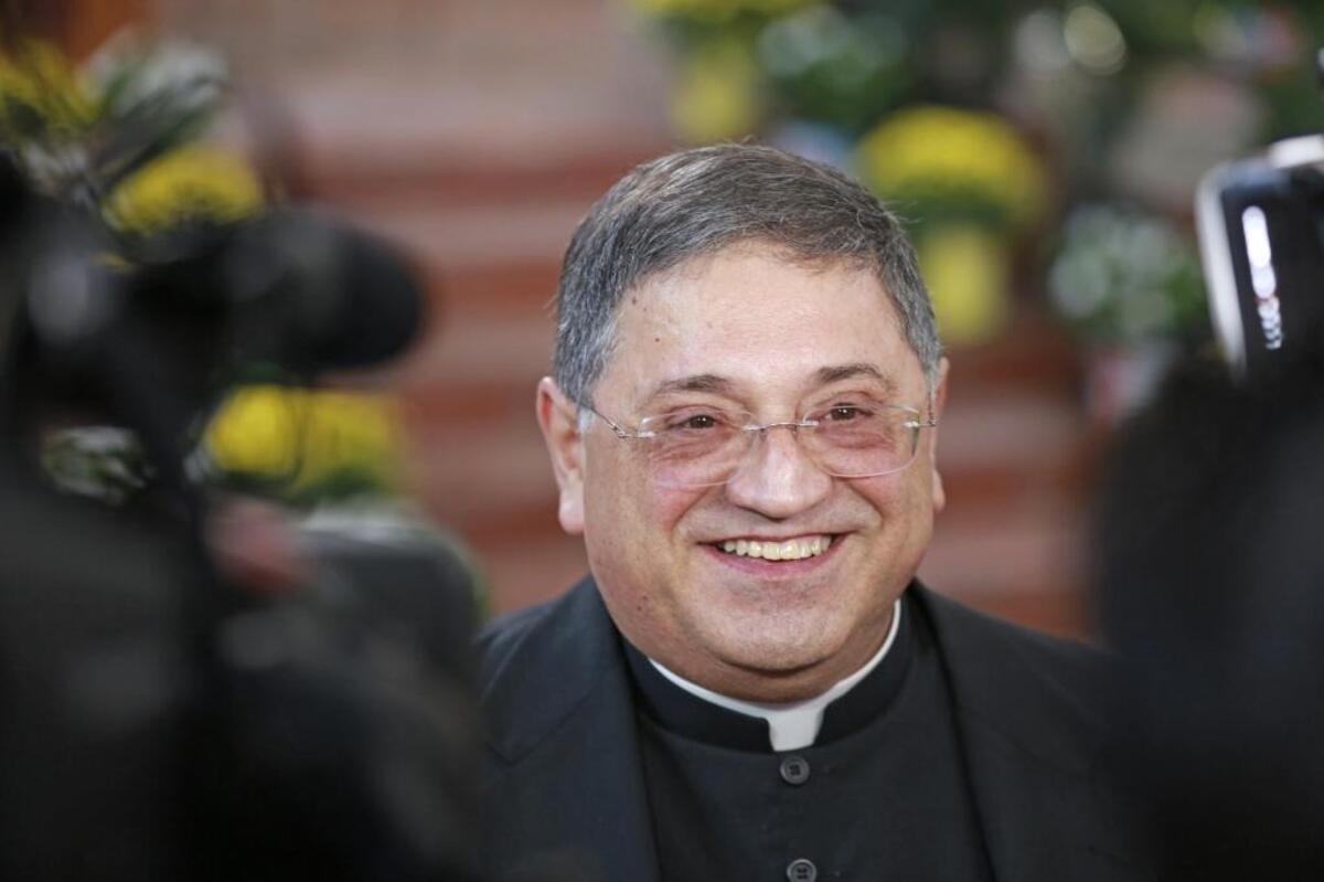 Auxiliary Bishop Enrique Delgado addresses the media at the Archdiocese of Miami on Thursday, October 12, 2017, during a press conference on his appointment by the Vatican. Delgado, who has a background in economics, is the first Peruvian bishop in the United States.