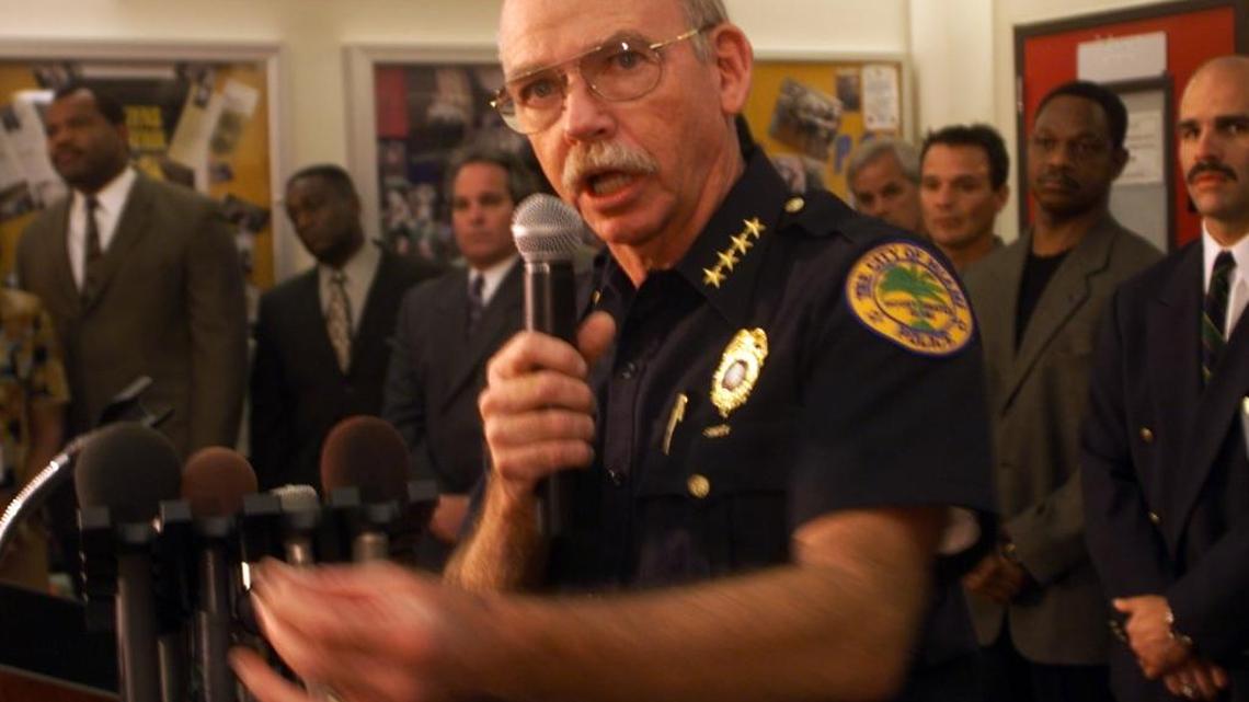Miami Police Chief William O'Brien during a press conference announcing his resignation on April, 28, 2000.
