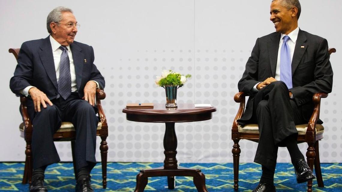Cuban leader Raul Castro and President Barack Obama meet at the Summit of the Americas in Panama City, Panama, in April.