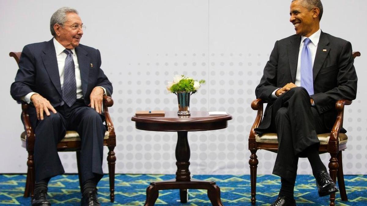 Cuban leader Raul Castro and President Barack Obama meet at the Summit of the Americas in Panama City, Panama, in April.