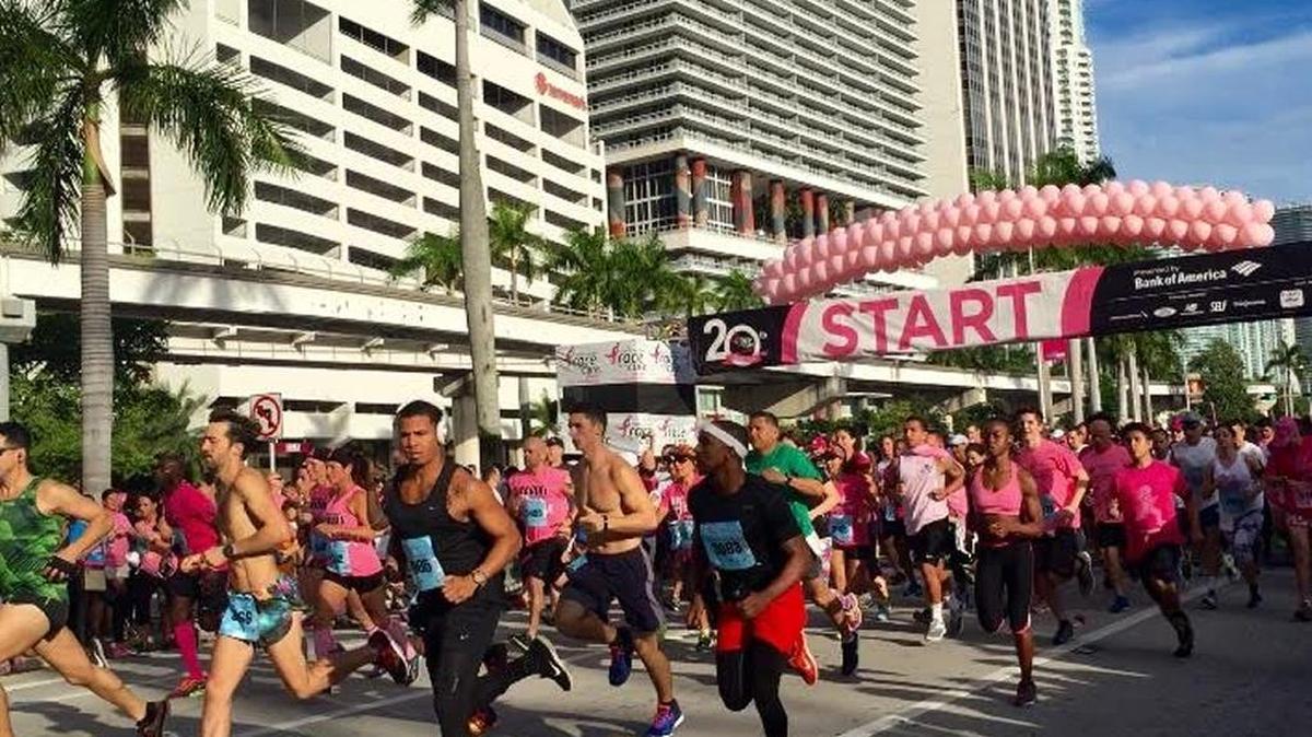 
Runners take off at the start of the 20th Anniversary Susan G. Komen Race for the Cure at Bayfront Park in downtown Miami early Satruday, Oct. 17, 2015.
