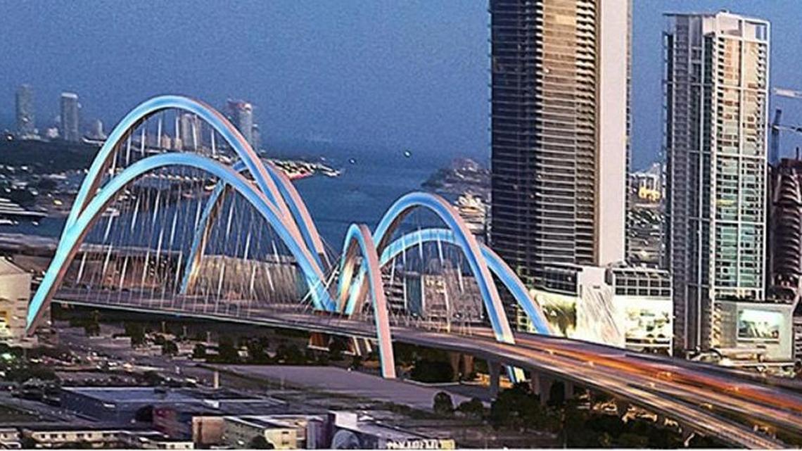 The winning selection for Miami’s I-395 “signature bridge,” as determined by a panel selected by the Florida Department of Transportation. The scoring is in dispute.