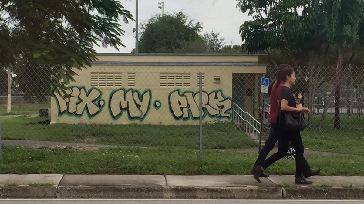 Even the vandals are upset that Douglas Park is still closed.