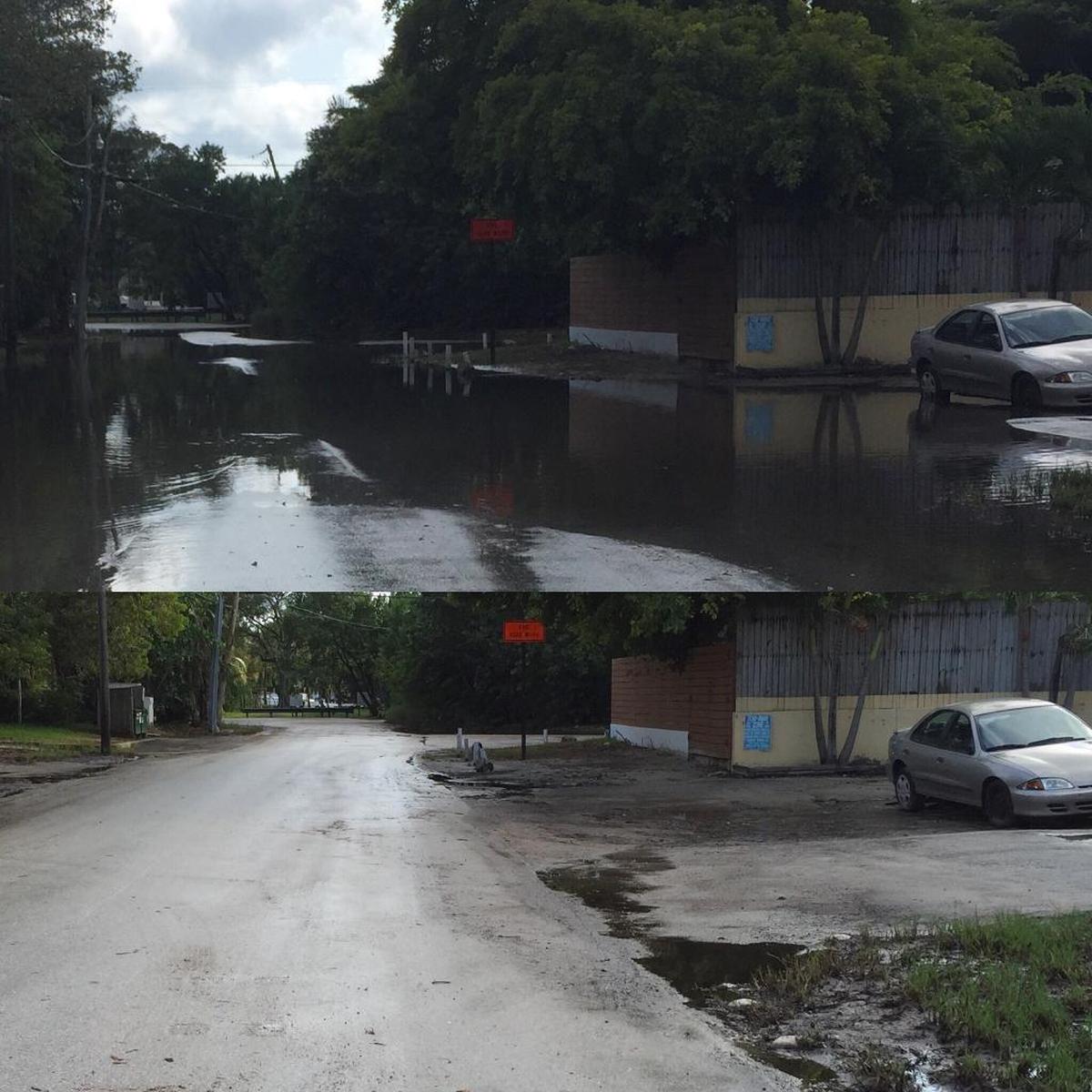 King Tide flood waters inundate Northeast Tenth Avenue below 79th Street in Shorecrest. Seen here, in October 2016, looking south toward the Little River.