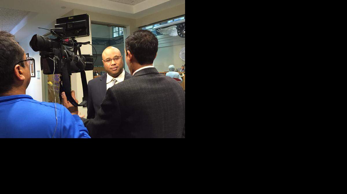 
Deputy Dallas Police Chief Malik Aziz speaks to the media after his interview Thursday with Miami City Manager Daniel Alfonso.
