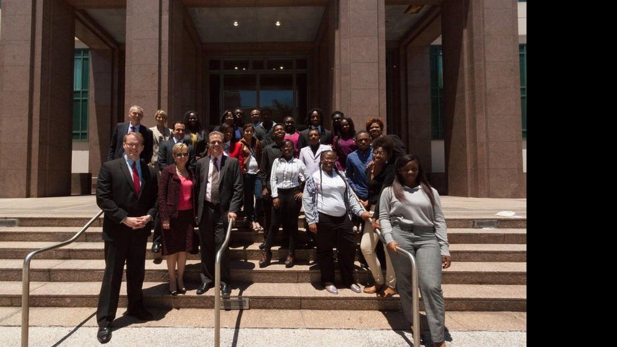 
Students from Miami Central high school attended a Law Day event on May 1 with U.S. District Court Judge Laurel M. Isicoff (second from left), and local attorneys, at the James Lawrence King Federal Justice Building.
