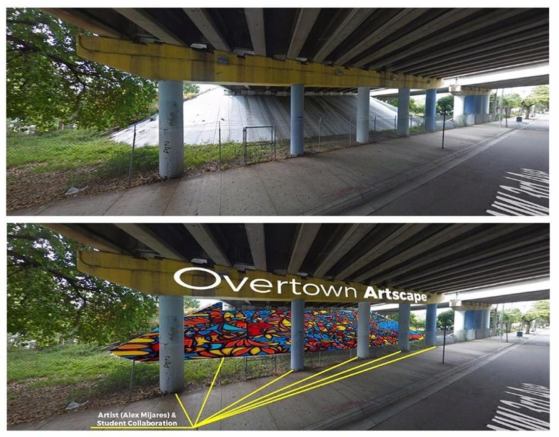 A finalist in the Miami Foundation’s Public Space Challenge proposes to paint the pillars and cement embankment below the I-395 overpass at Northwest 14th Street.