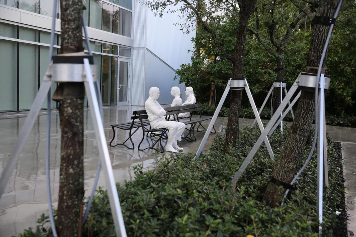 Artist George Segal’s Three Figures and Four Benches, 1979, courtesy of The Martin Z. Margulies Foundation, is part of the garden space at the Institute for Contemporary Art, Miami’s newest art museum. The ICA opens Dec. 1 in the Design District.
