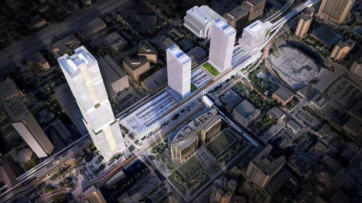 Rendering of All Aboard Florida’s MiamiCentral station in downtown. All Aboard will swap land with the city of Miami in order to build out a block on the south end of the project (far left in the picture.)