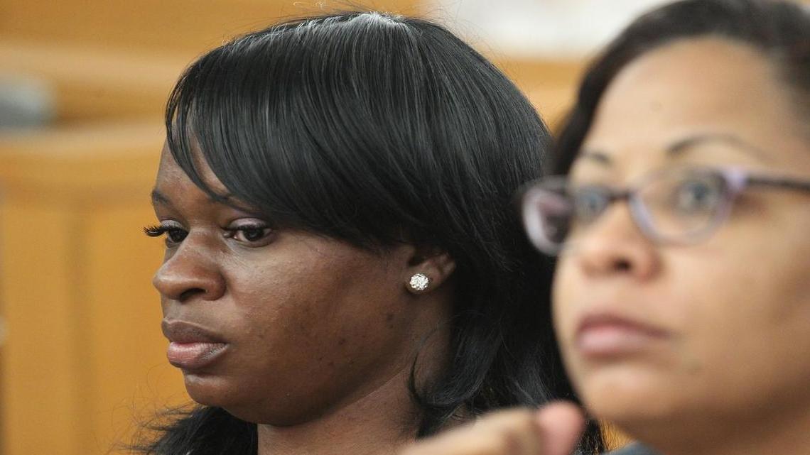 Marjorie Dufrene, left, the mother of missing child Angela Dufrene, appears in front of Judge Cindy Lederman.