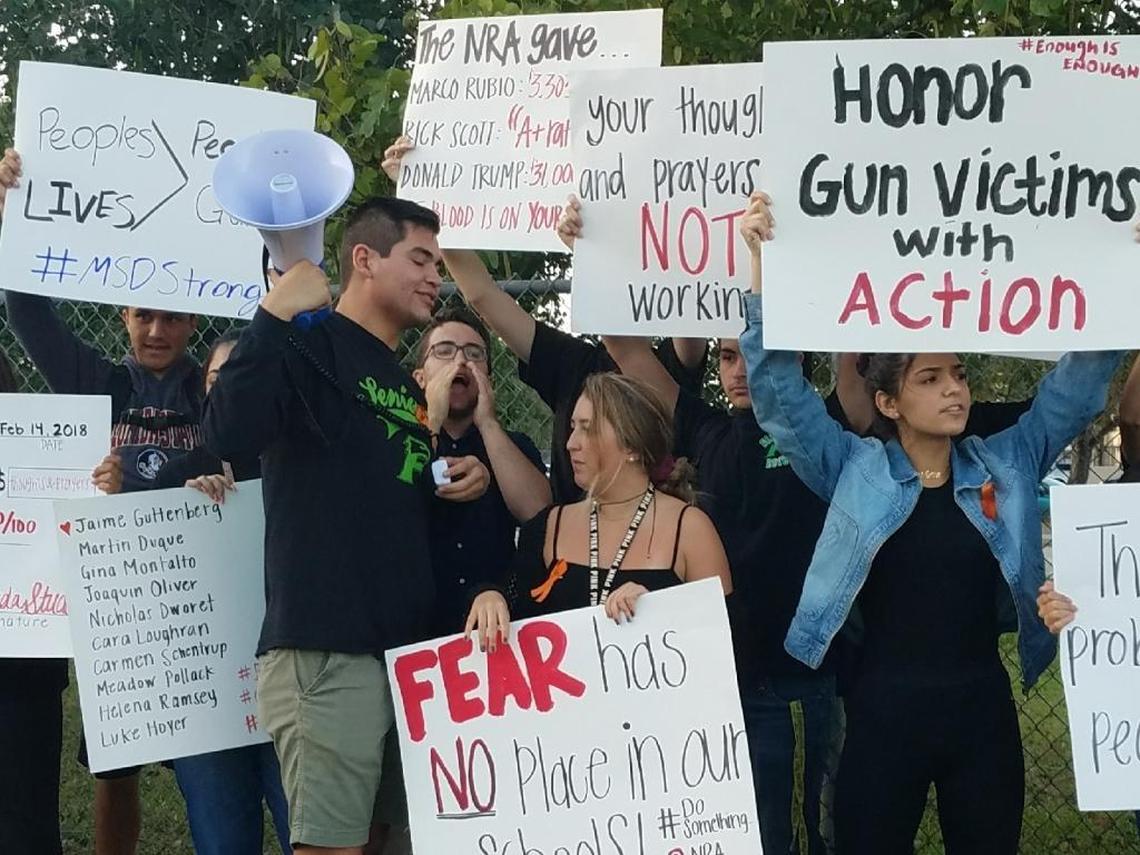 Students rally for safe schools and gun control on Wednesday morning, Feb. 21, 2018, at Flanigan Senior High in Pembroke Pines.