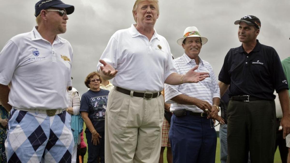 Donald Trump, shown with pros John Daly, Chi-Chi Rodríguez and Rocco Mediate, at Puerto Rico’s Trump International Golf Club in 2010.