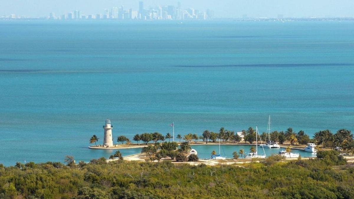 The Miami skyline seen from Biscayne National Park Boca Chita Key.