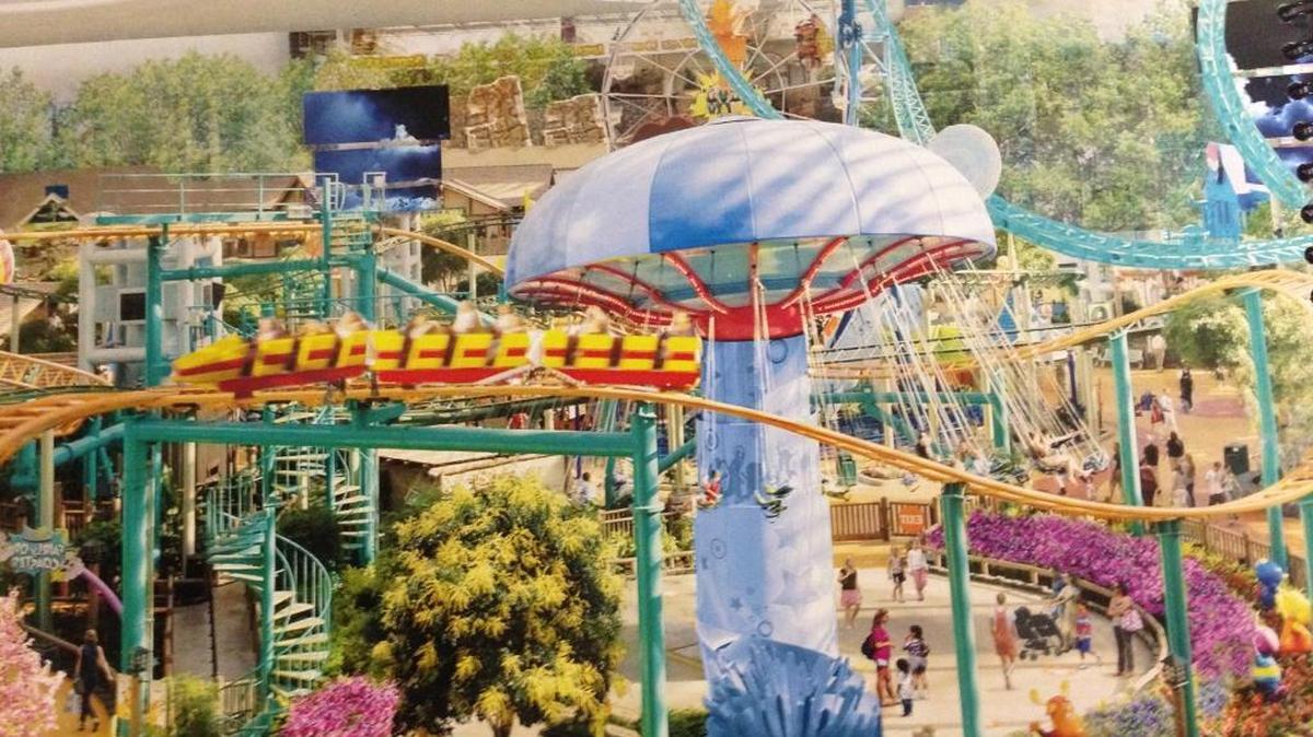 Those aren’t Miami buildings in the background of this artist’s rendering of the indoor amusement park for American Dream Miami. Triple Five, developer of the mega-mall proposal, used some renderings from a similar project in New Jersey.