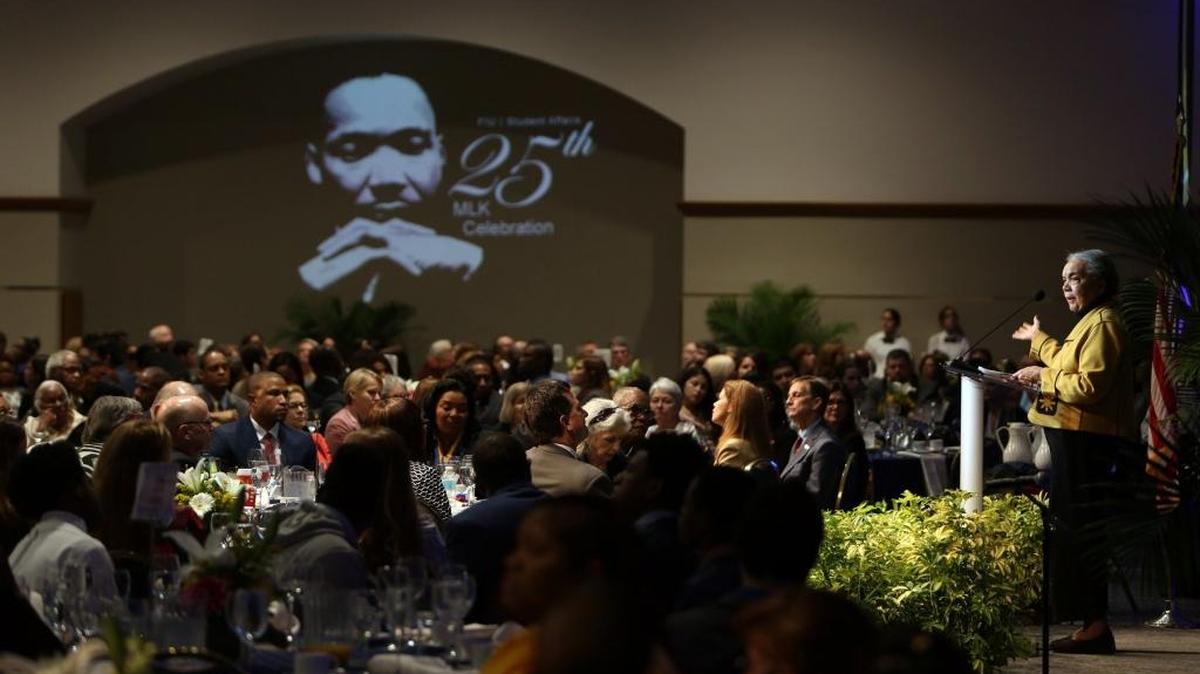 Keynote speaker at MLK commemorative breakfast, Marian Wright Edelman, founder and president of the Children's Defense Fund (CDF) and advocate for disadvantaged Americans, speaks at the MLK commemorative breakfast on FIU main campus Friday January 15, 2016.