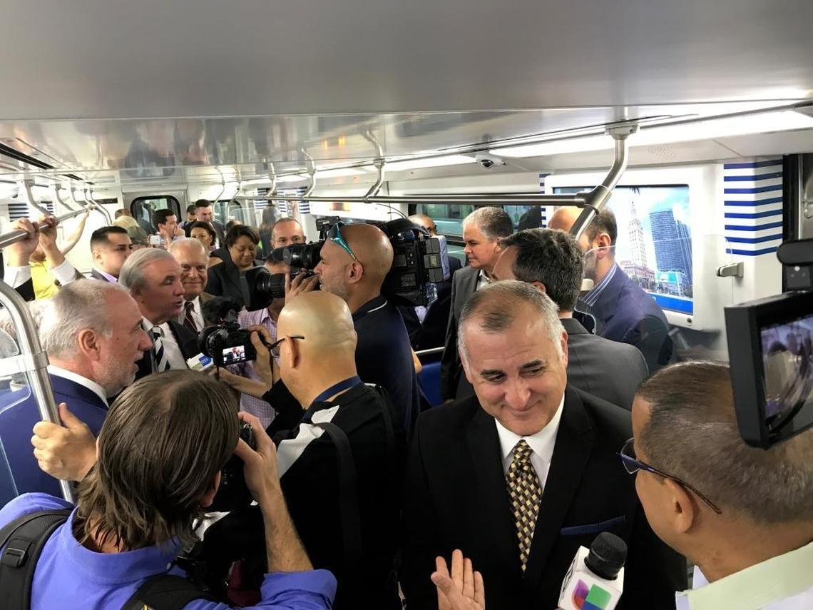Elected officials and other invited guests were the first passengers on Metrorail’s debut replacement train (four cars) on Nov. 30, 2017. While Miami-Dade rolled out a two-car replacement train in January, the county has fallen behind its original schedule for replacing the 1980s-era fleet.