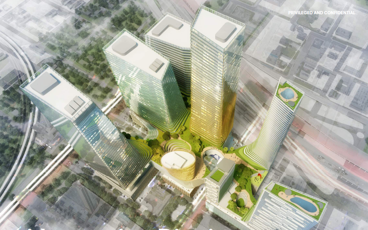 A rendering of the proposed Miami Innovation District, a mix of office space, residential units and retail planned in downtown Miami. The existing plans were tweaked to be part of Miami’s proposal to bring an Amazon headquarters to the city’s downtown.