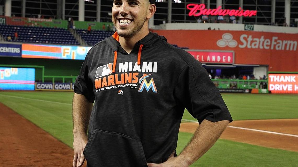 Miami Marlins' pitcher Jose Fernandez, gestures to the stands as he celebrate their 4-1, victory against the Los Angeles Dodgers, at Marlins Park in Little Havana in Miami on Thursday, September 09, 2016.