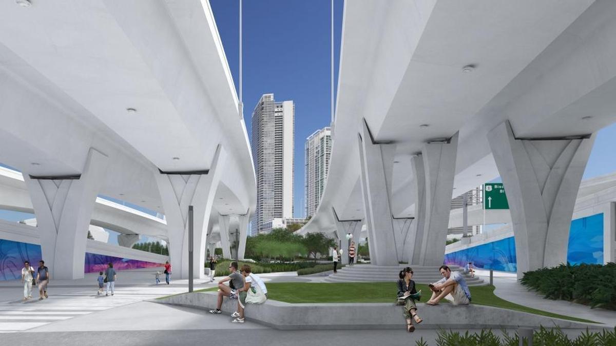 A view looking east of the musical performance area where the earthen “plug” or embankment has been removed in the proposal by the Fluor-Astaldi-MCM team.