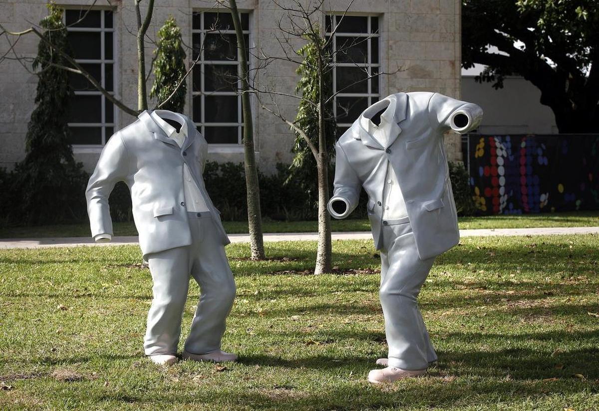 Erwin Wurm’s “Big Disobedience” was among 20 large-scale sculptures and installations in front of the Bass museum of art at Collins Park in Miami Beach as part of Art Basel’s Public program in 2016.