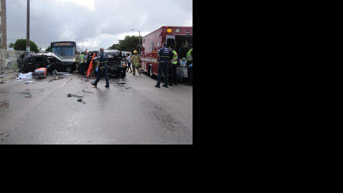 
An accident in Allapattah involving two SUVs and a bus left one person dead and two others injured. 
