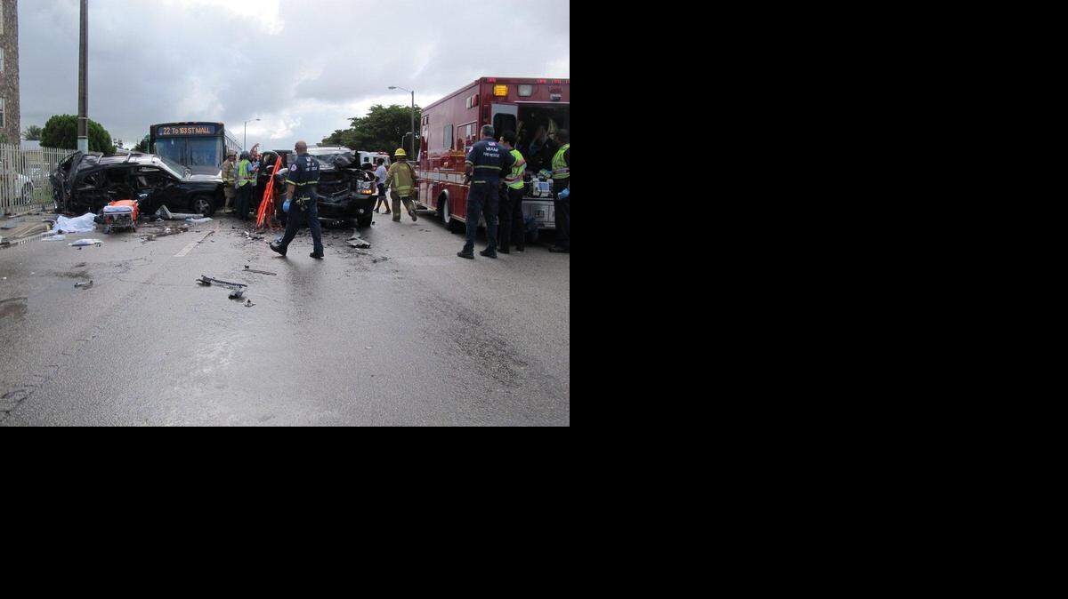 
An accident in Allapattah involving two SUVs and a bus left one person dead and two others injured. 
