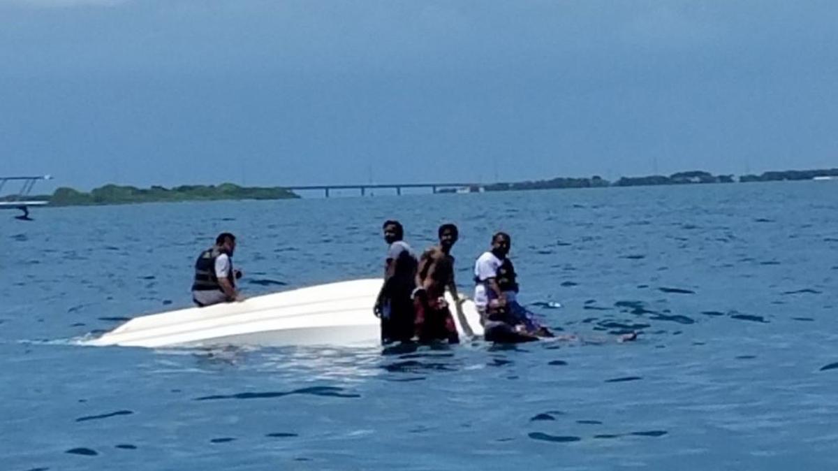 A Coast Guard Station Islamorada boat crew rescues five boaters July 15, 2017, from a capsized vessel approximately 3 miles west of Alligator Reef Light. All boaters were reported to be in good condition.