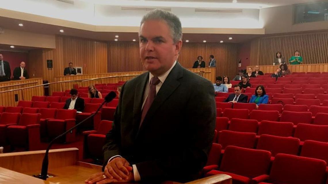 Bruno Barreiro addresses Miami-Dade commissioners five days after resigning his commission seat in District 5. The remaining commissioners voted to hold a special election in May to pick his replacement.